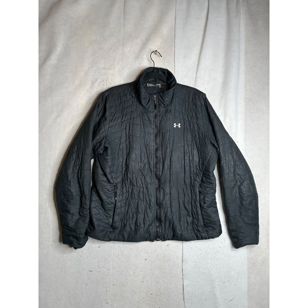 Under Armour Mens XL Black Full Zip Quilted Puffer Jacket Fitted Mock Neck